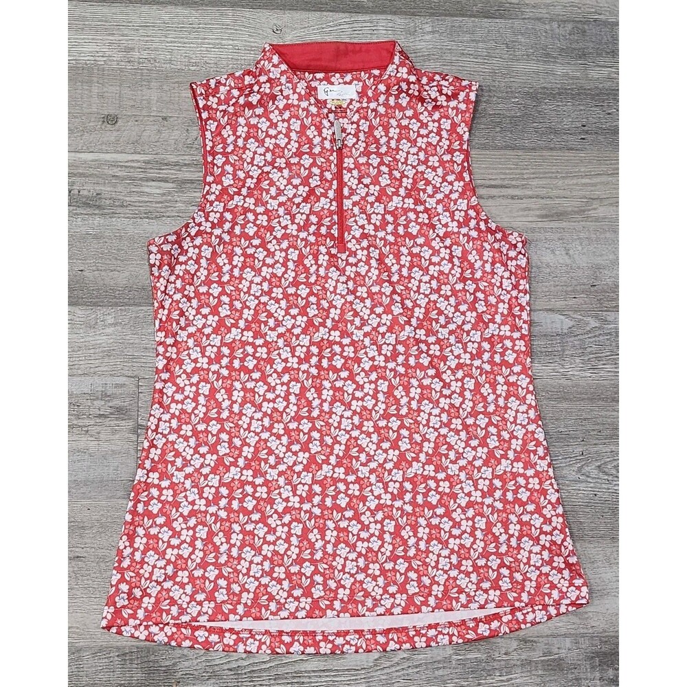 Greg Norman Play Dry Women's Red/White Floral Sleeveless Zip-Neck Polo Sizes M